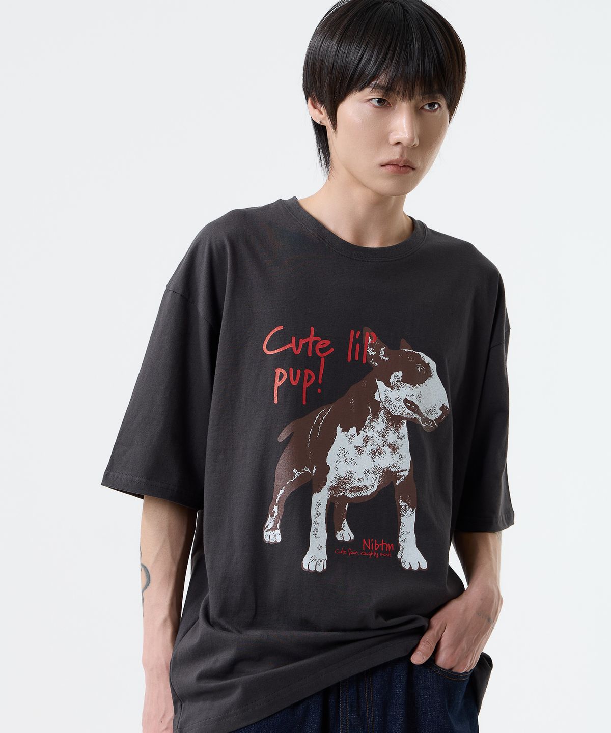 낫띵이즈베럴댄미(NOTHINGISBETTERTHANME) BULL TERRIER VINTAGE TEE_charcoal