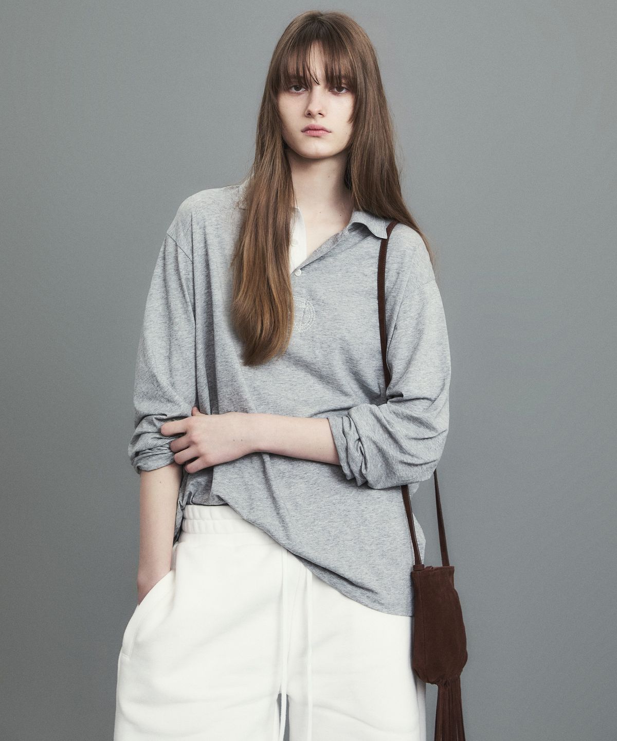 노앙(NOHANT) RELAXED LONG-SLEEVE POLO GRAY