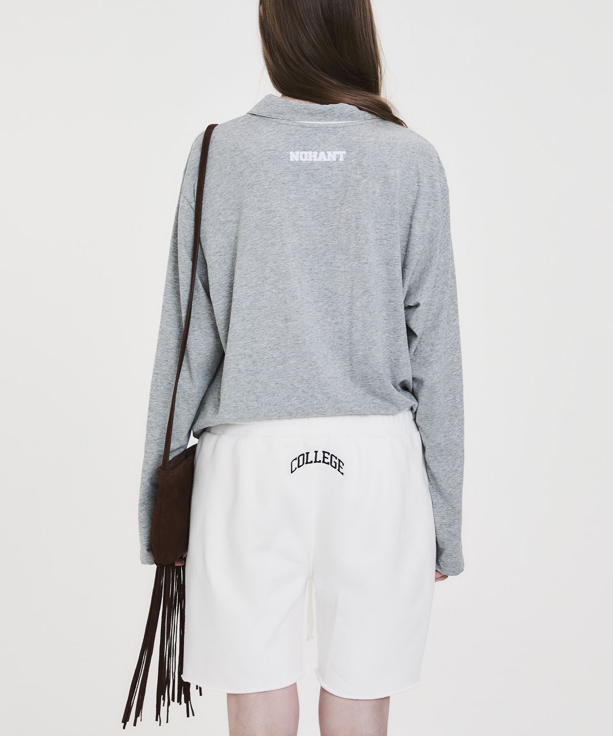 노앙(NOHANT) COLLEGE LOGO SWEAT SHORTS WHITE