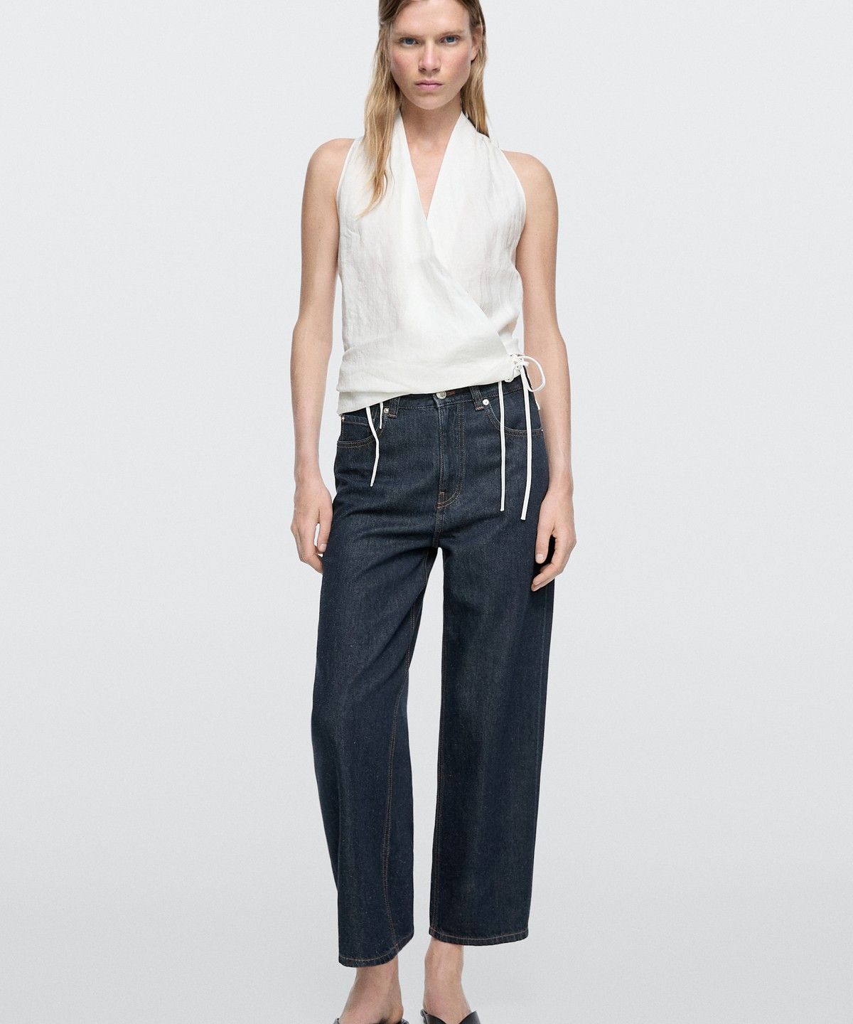 마시모두띠(MASSIMO DUTTI) 크롭 미드라이즈 와이드 레그 진