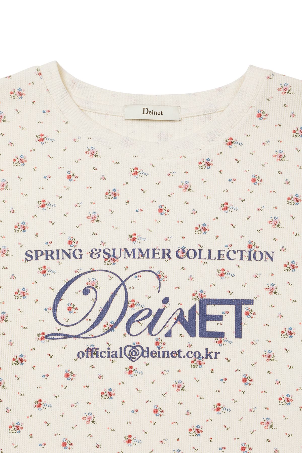 다이닛(DEINET) SOFT WAFFLE FLOWER T-SHIRT IN IVORY