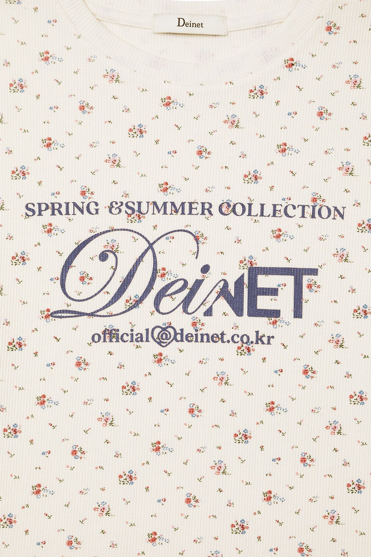 다이닛(DEINET) SOFT WAFFLE FLOWER T-SHIRT IN IVORY