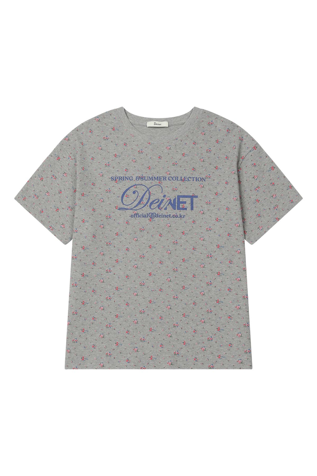 다이닛(DEINET) SOFT WAFFLE FLOWER T-SHIRT IN MELANGE GREY