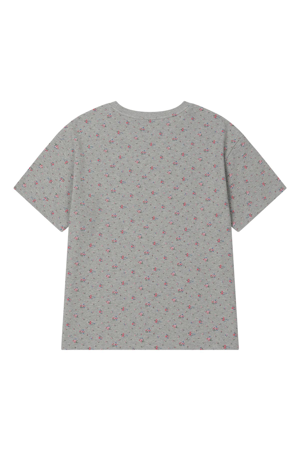 다이닛(DEINET) SOFT WAFFLE FLOWER T-SHIRT IN MELANGE GREY