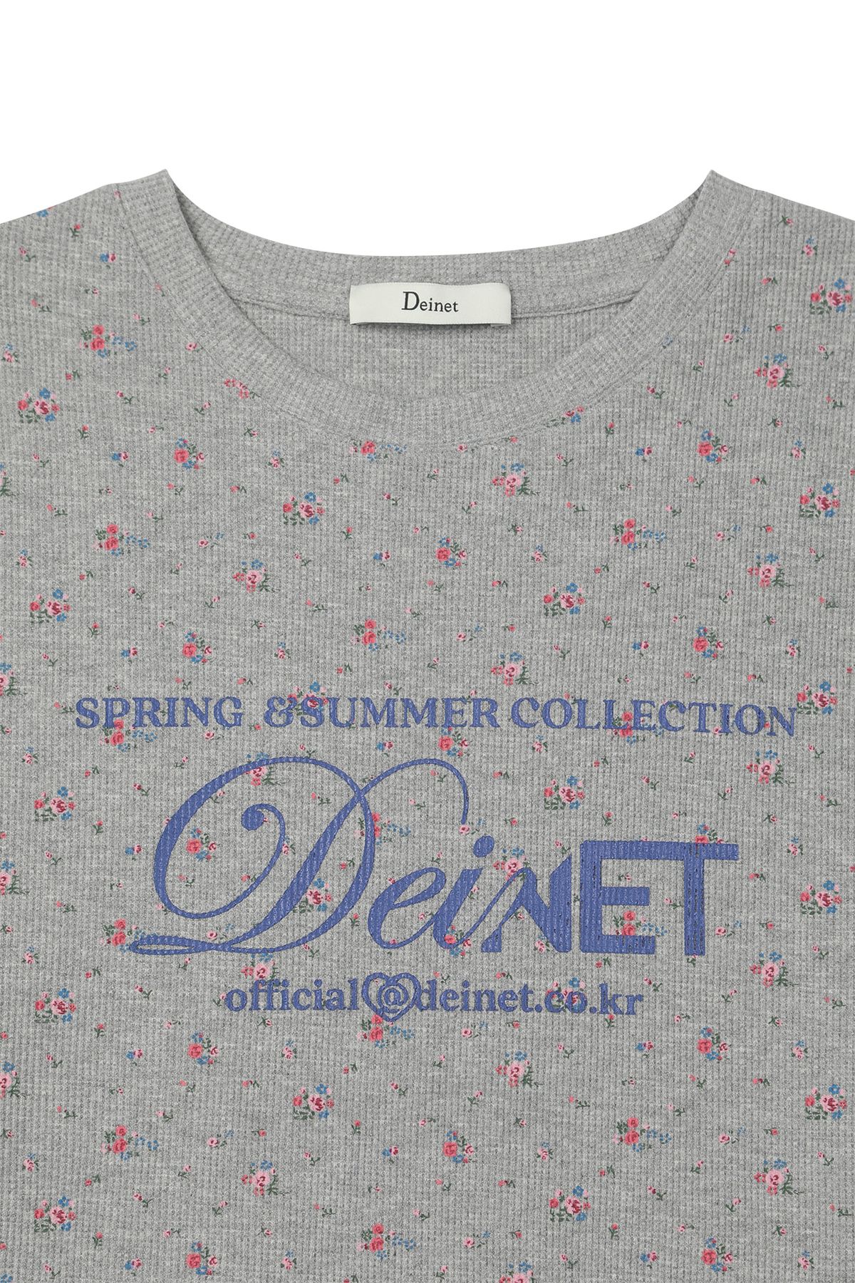 다이닛(DEINET) SOFT WAFFLE FLOWER T-SHIRT IN MELANGE GREY