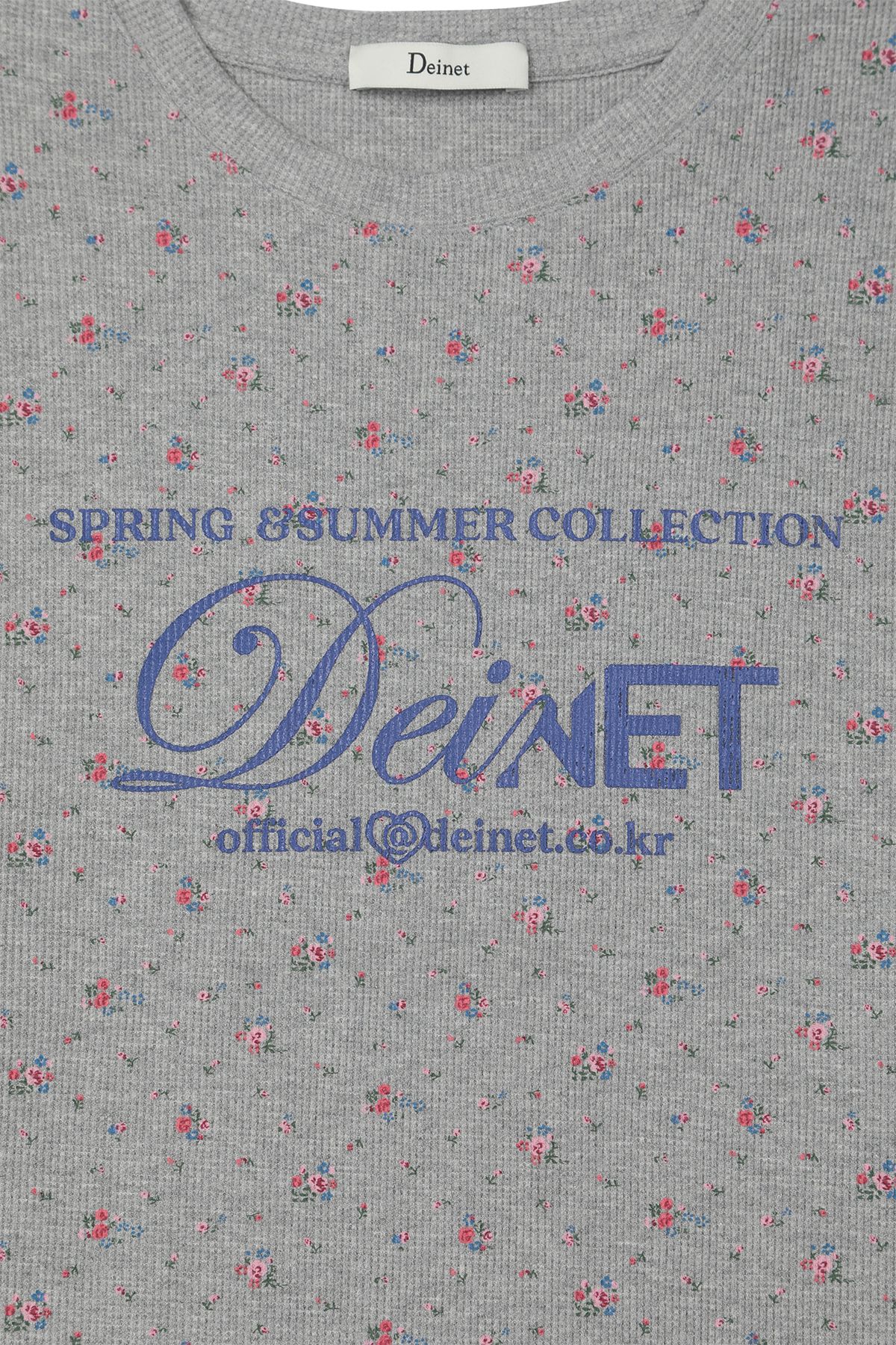다이닛(DEINET) SOFT WAFFLE FLOWER T-SHIRT IN MELANGE GREY