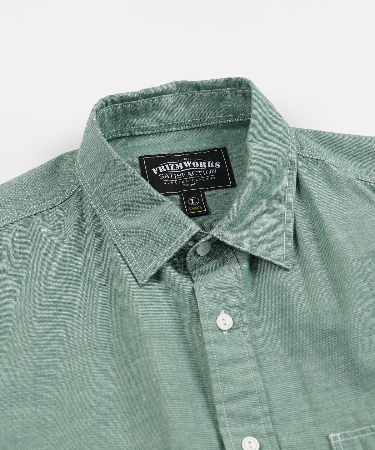 프리즘웍스(FRIZMWORKS) CHAMBRAY BIG POCKET HALF SHIRT _ GREEN