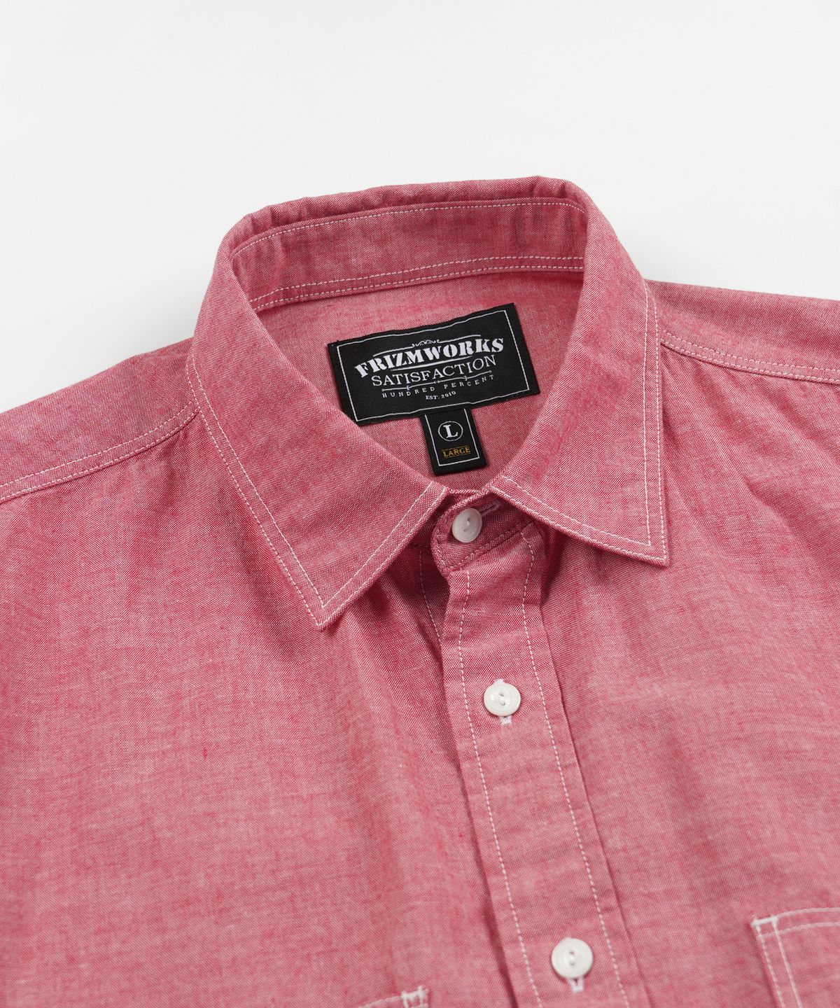 프리즘웍스(FRIZMWORKS) CHAMBRAY BIG POCKET HALF SHIRT _ RED