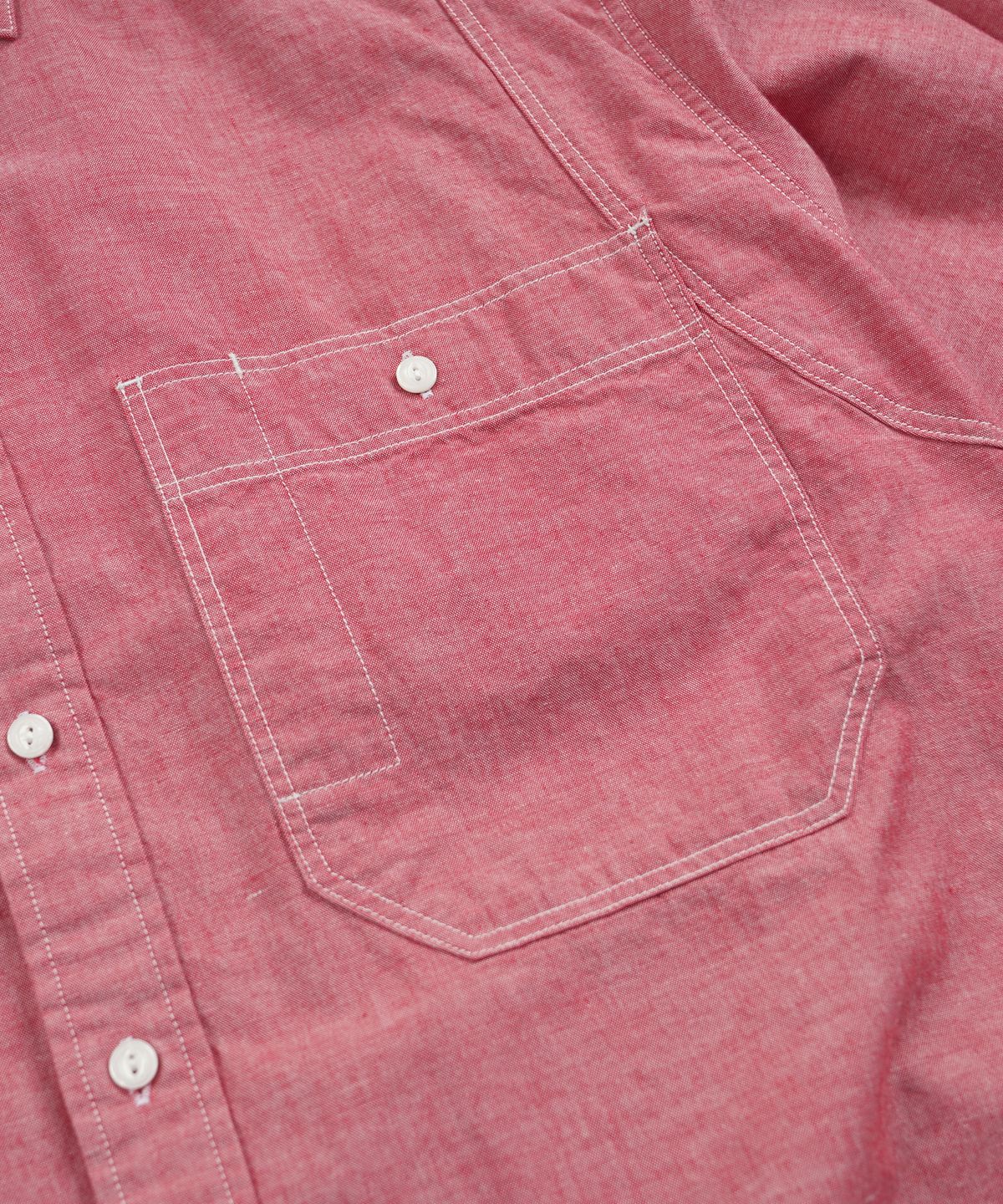 프리즘웍스(FRIZMWORKS) CHAMBRAY BIG POCKET HALF SHIRT _ RED