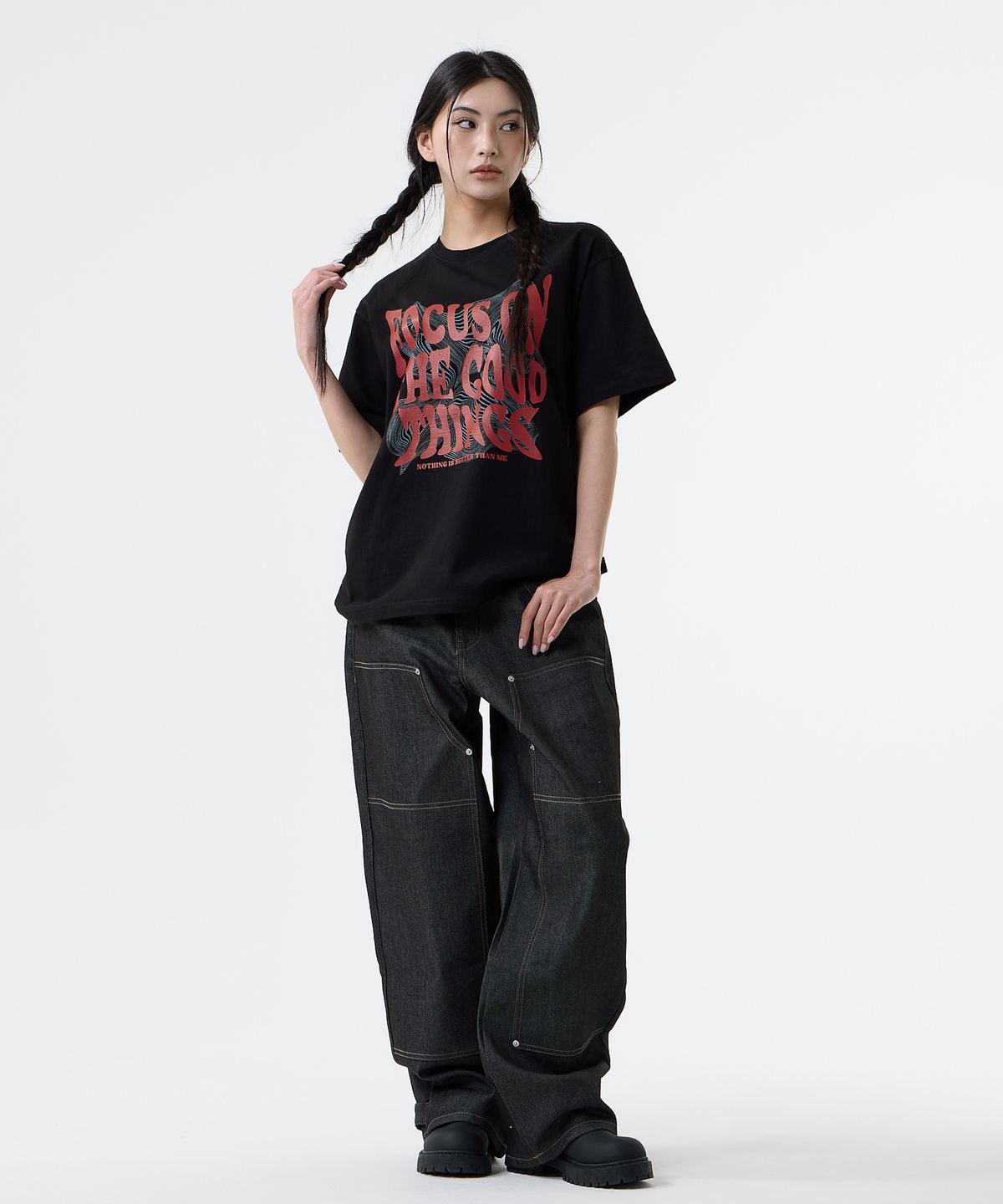 낫띵이즈베럴댄미(NOTHINGISBETTERTHANME) GEOMETRY LETTERING TEE_black