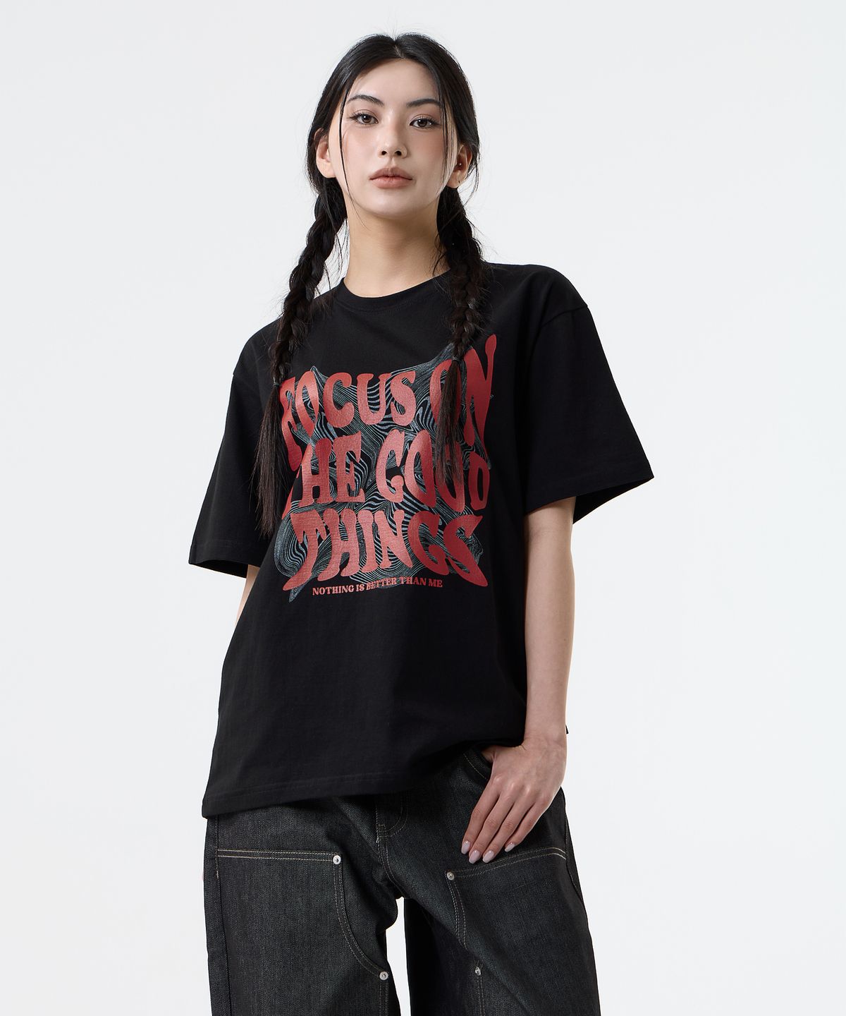 낫띵이즈베럴댄미(NOTHINGISBETTERTHANME) GEOMETRY LETTERING TEE_black