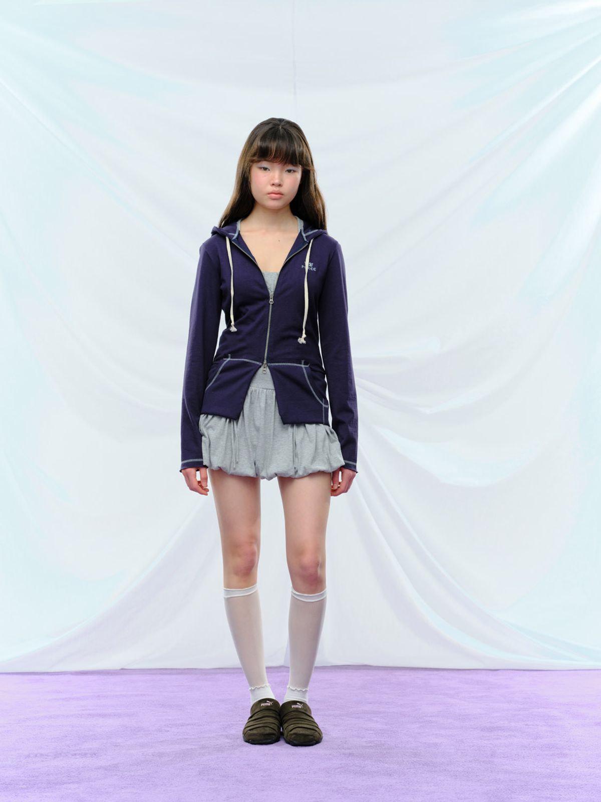 퓨레(PUREE) Dotori zip-up hoodie Navy