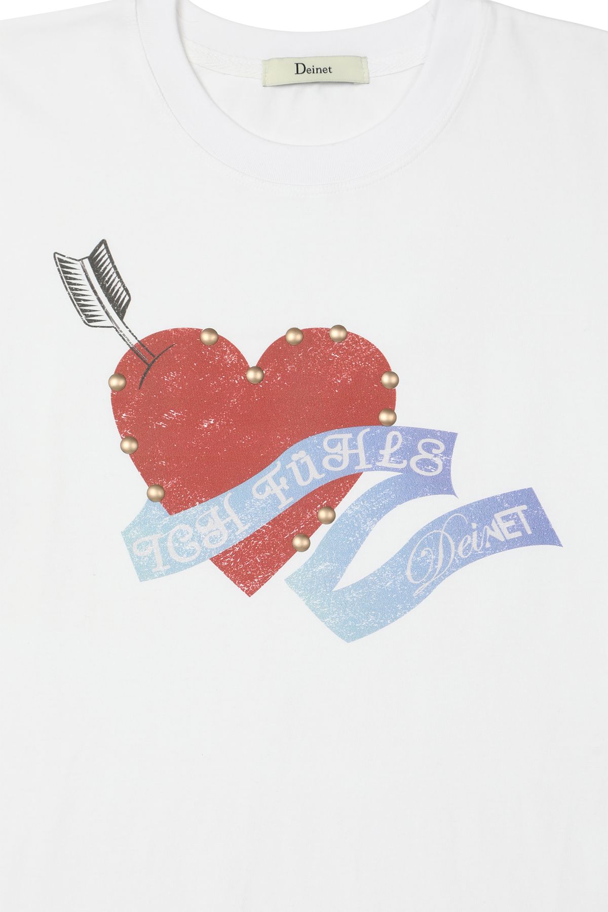 다이닛(DEINET) STUD HEART T-SHIRT IN WHITE