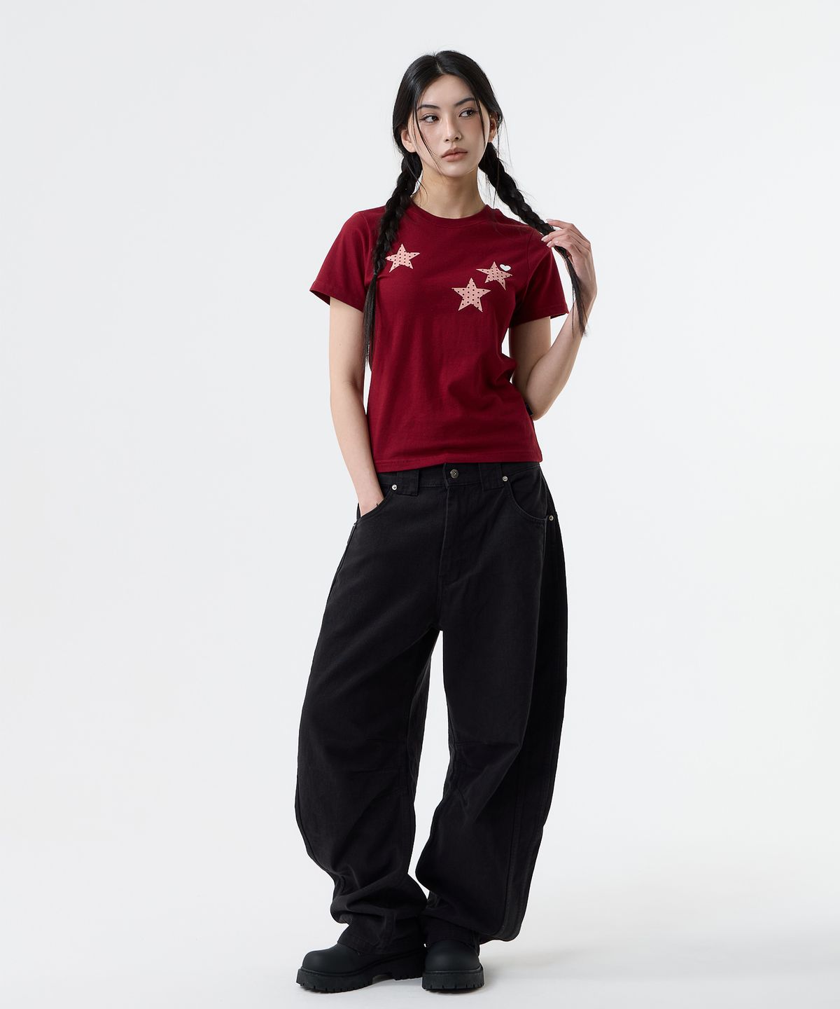 낫띵이즈베럴댄미(NOTHINGISBETTERTHANME) DOT STAR TEE_burgundy
