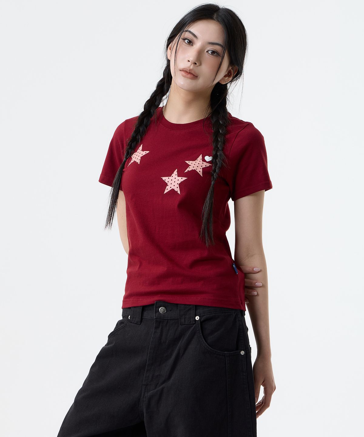 낫띵이즈베럴댄미(NOTHINGISBETTERTHANME) DOT STAR TEE_burgundy