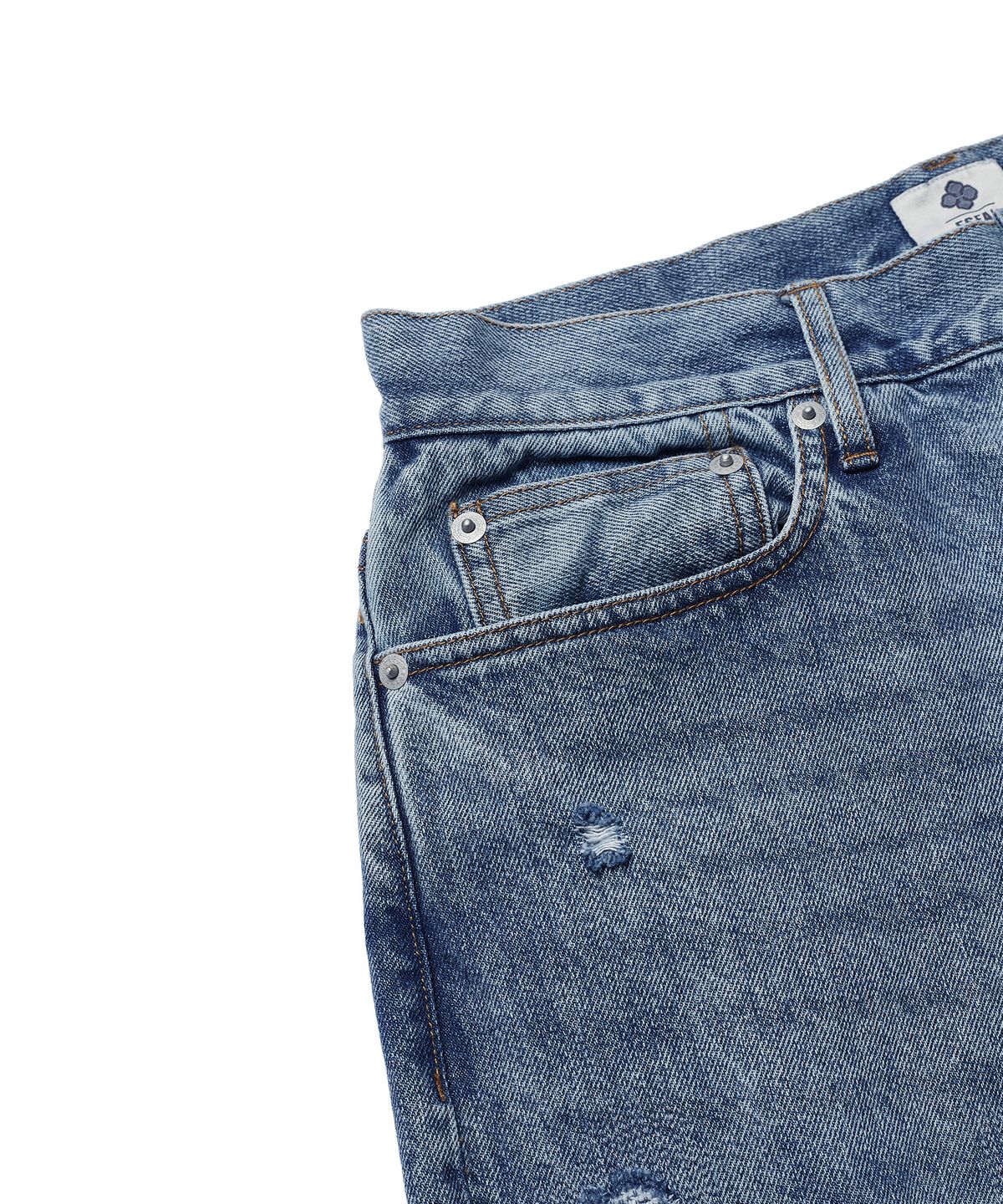 에스파이(ESFAI) DESTROYED DENIM SHORTS (MID BLUE)