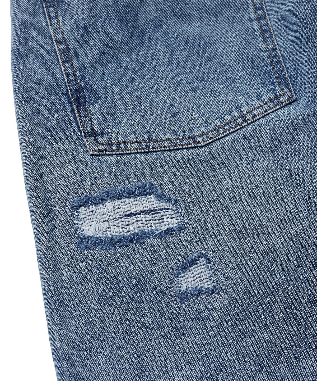 에스파이(ESFAI) DESTROYED DENIM SHORTS (MID BLUE)
