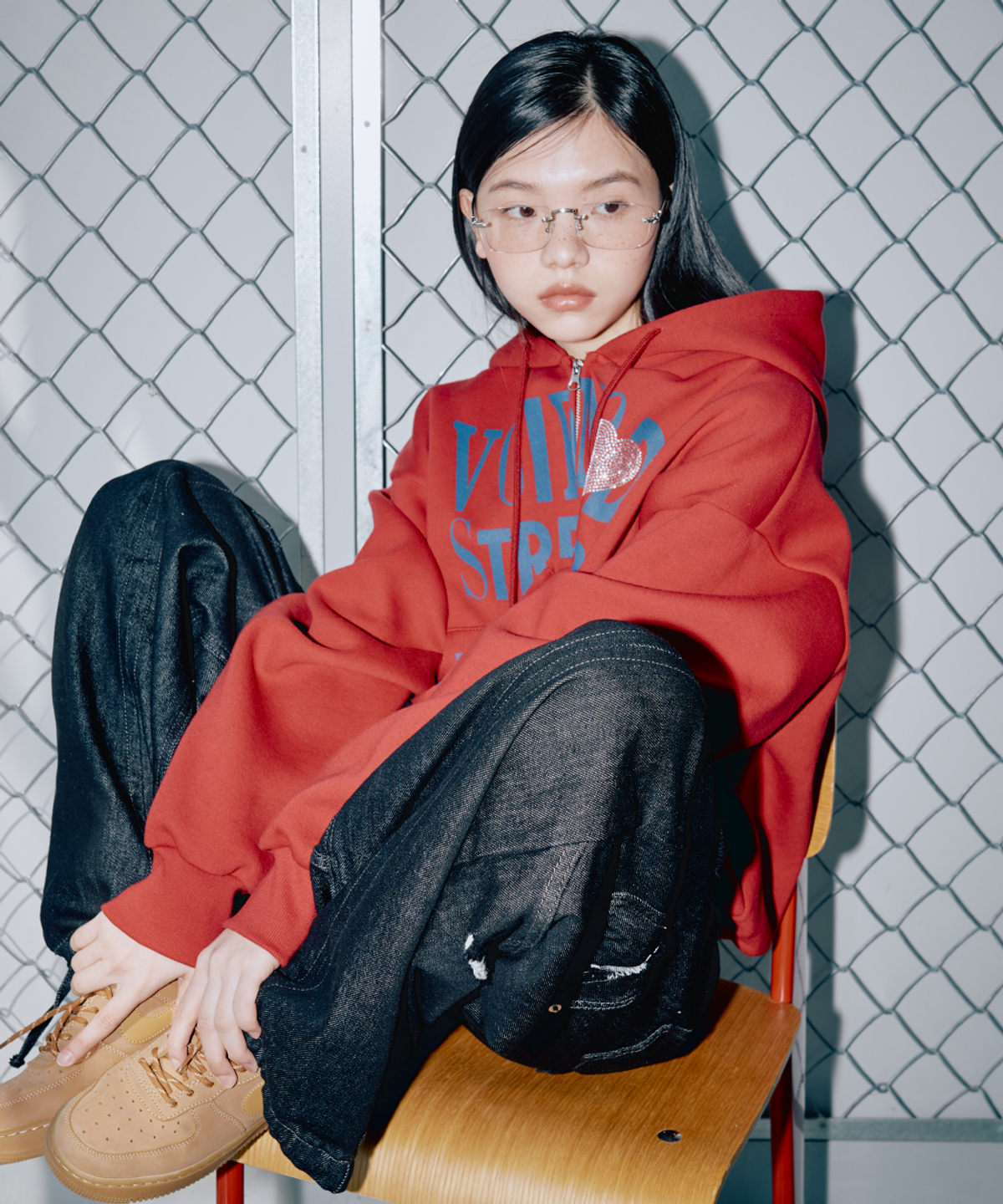 언유즈랩(UNUSEDLAB) 하트 핫픽스 집업 후드 [레드]