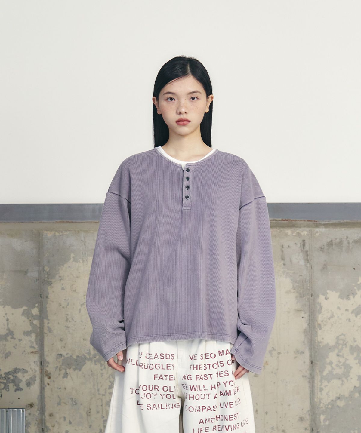 언유즈랩(UNUSEDLAB) 워시드 립 헨리 롱슬리브 [퍼플]