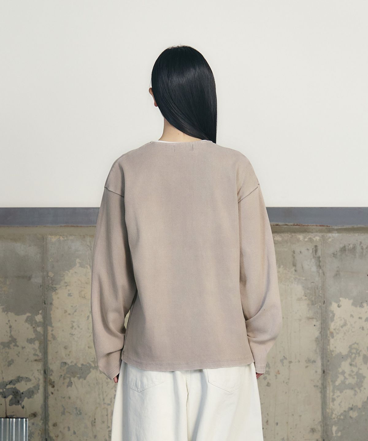 언유즈랩(UNUSEDLAB) 워시드 립 헨리 롱슬리브 [그레이]