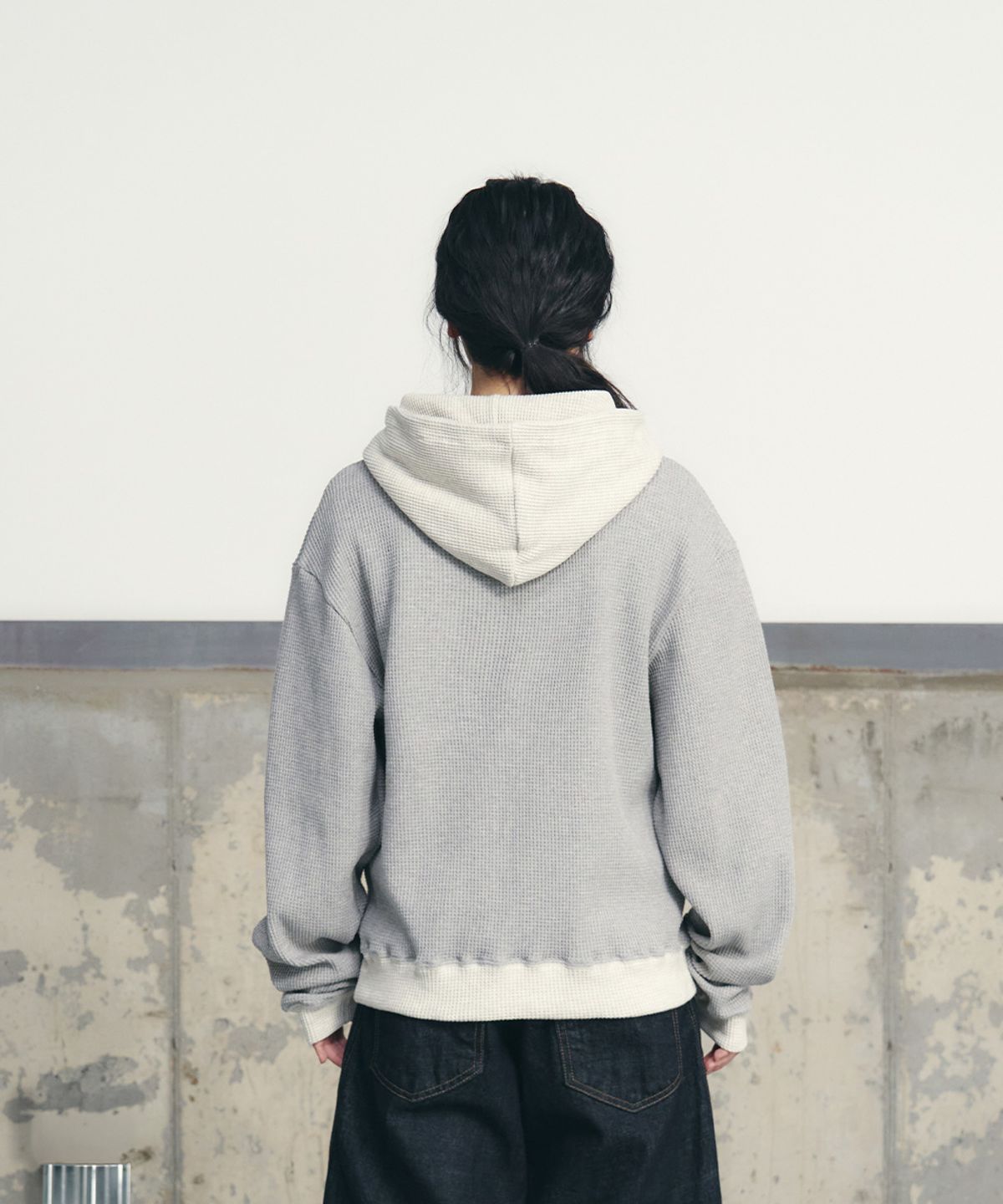 언유즈랩(UNUSEDLAB) 컬러 블록 와플 후디 [메란지]