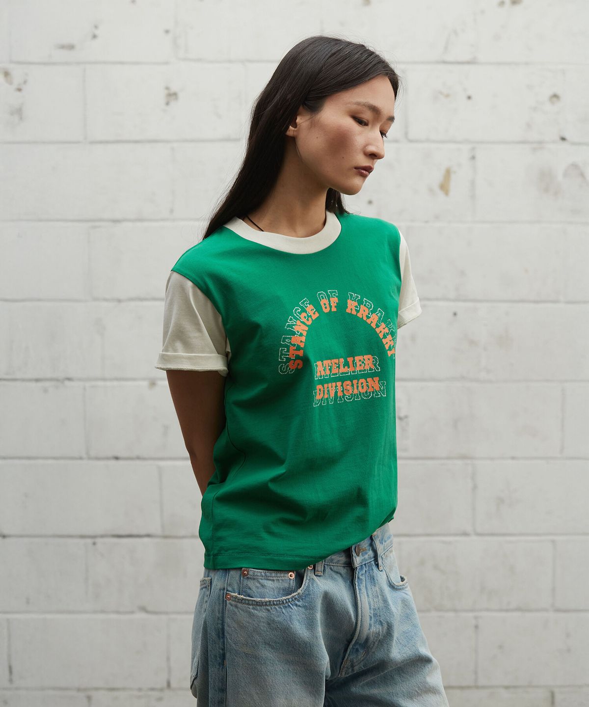 크래키(KRAKKI) [Women] Arch Logo Combi Tee_Green [KR265PWT452]