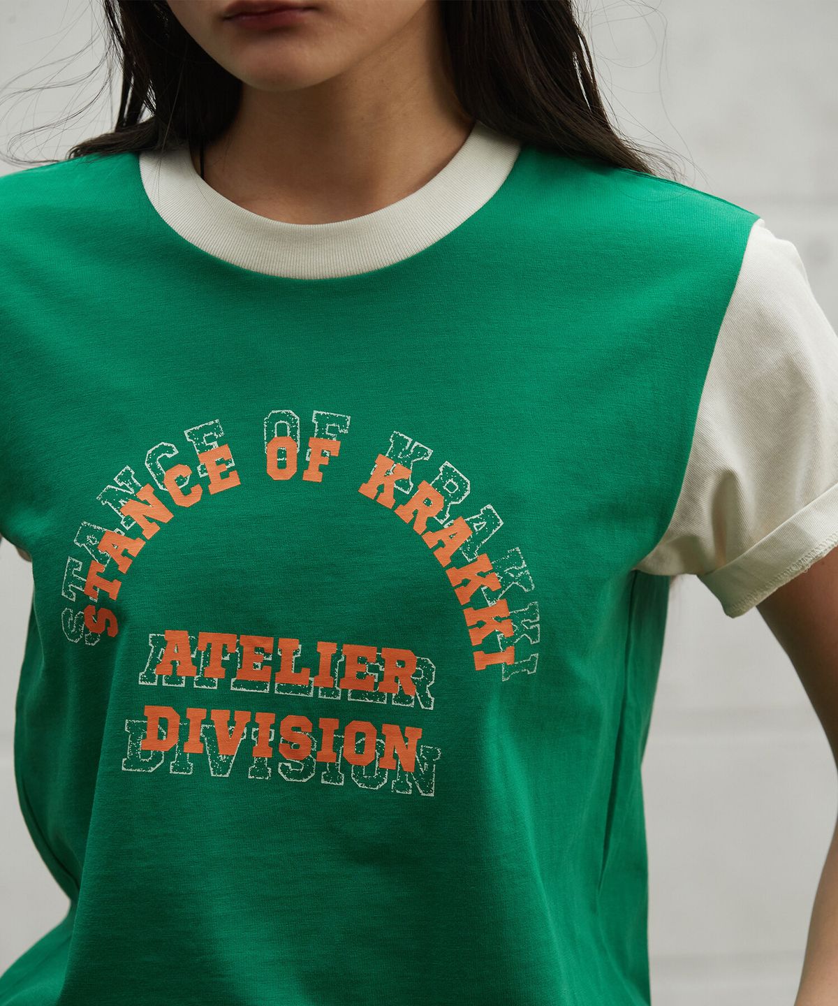 크래키(KRAKKI) [Women] Arch Logo Combi Tee_Green [KR265PWT452]