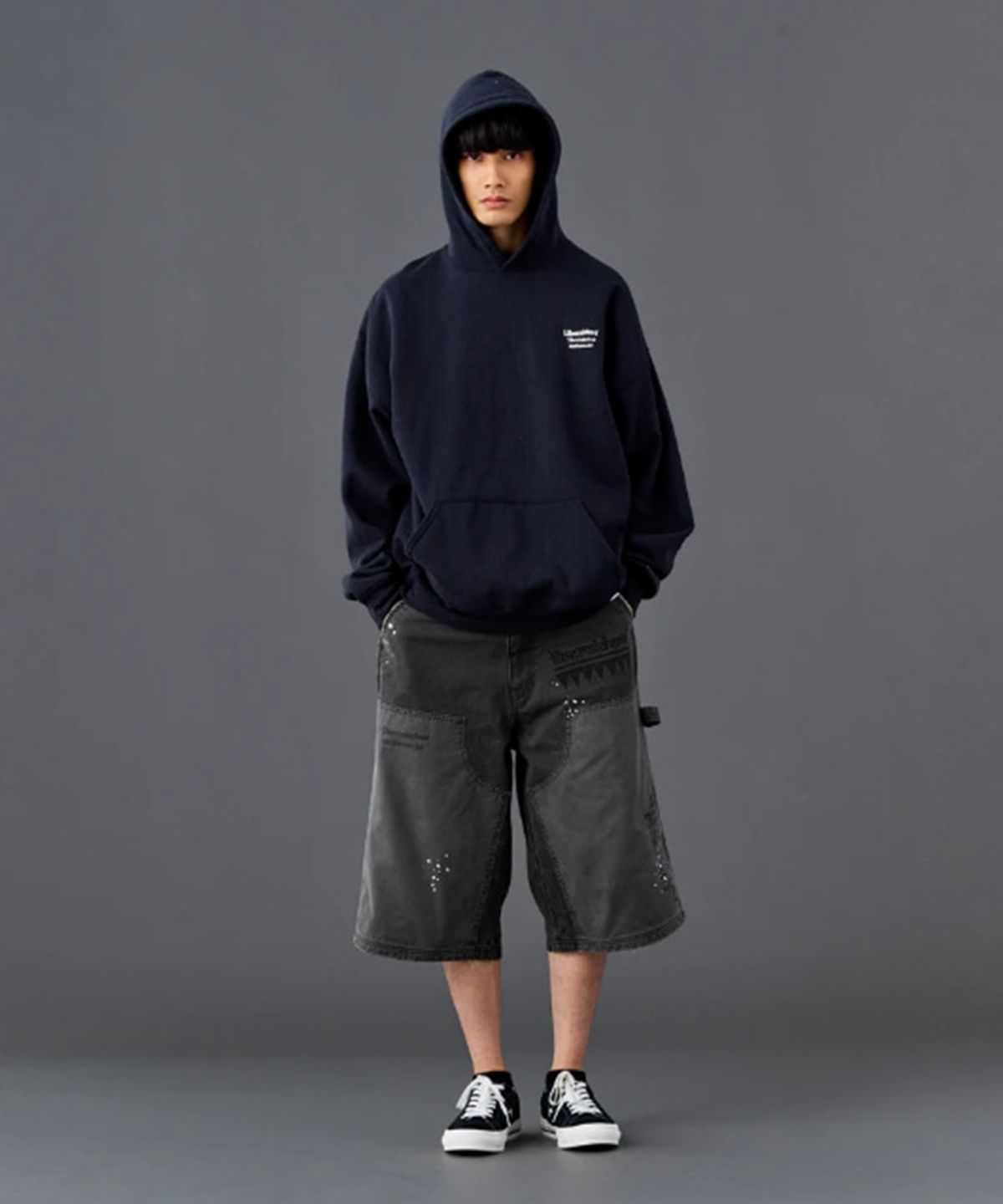 찬스클로딩(CHANCE CLOTHING) HANDWRITING CANVAS WORK SHORTS - BLACK