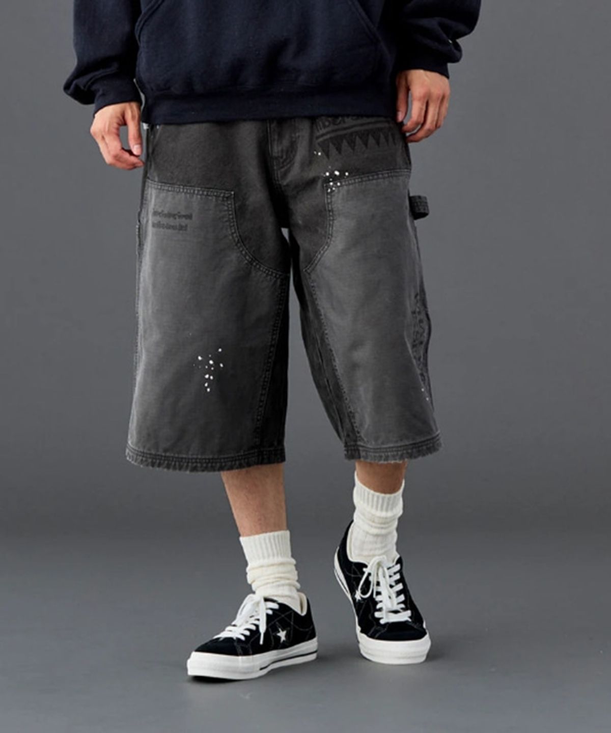 찬스클로딩(CHANCE CLOTHING) HANDWRITING CANVAS WORK SHORTS - BLACK