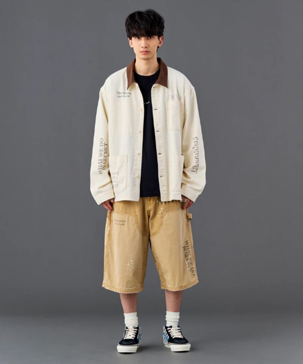 찬스클로딩(CHANCE CLOTHING) HANDWRITING CANVAS WORK SHORTS - BEIGE