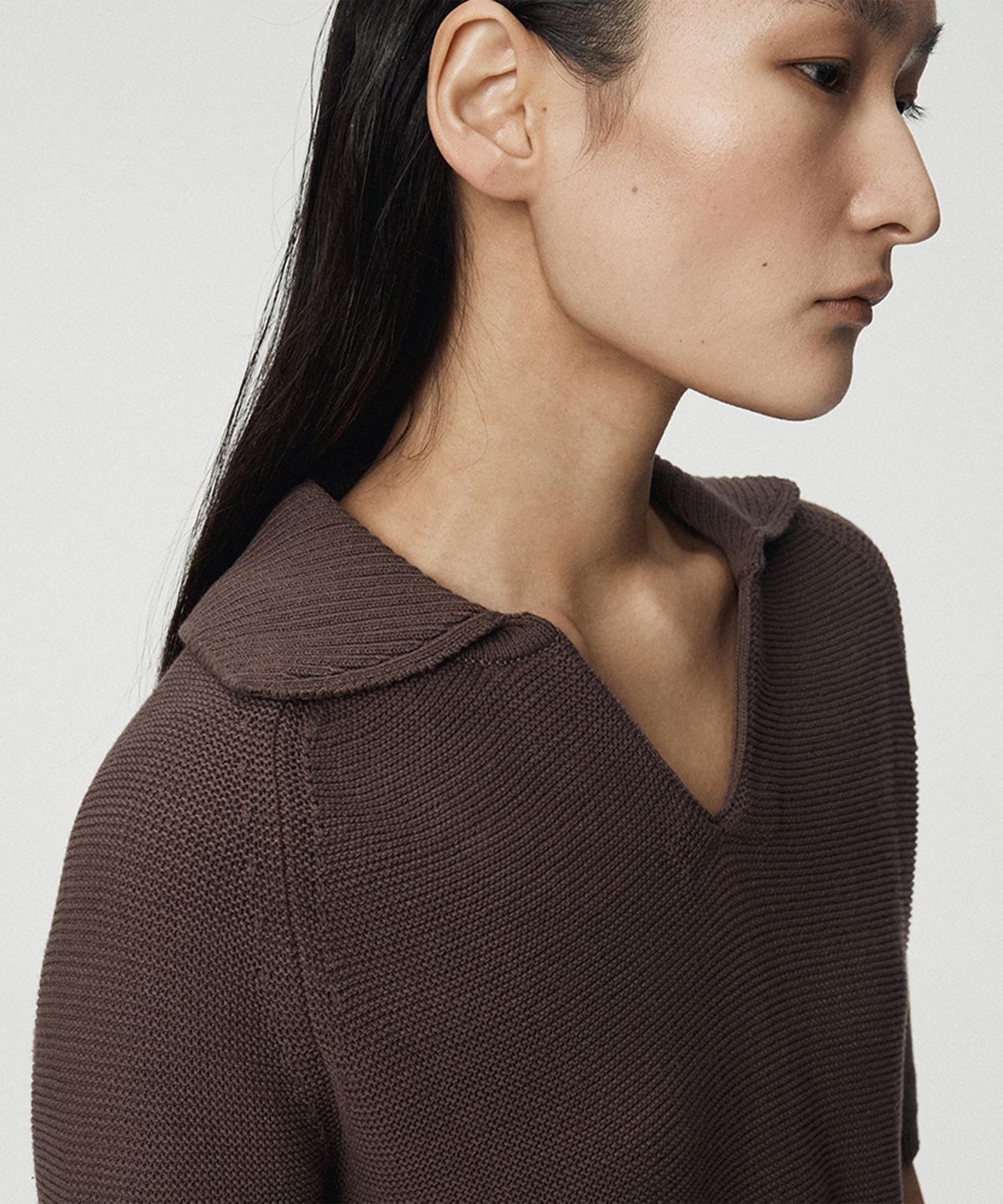 우마뭉(UMARMUNG) Pure Cotton Half Sleeve Collared Pullover_Brown