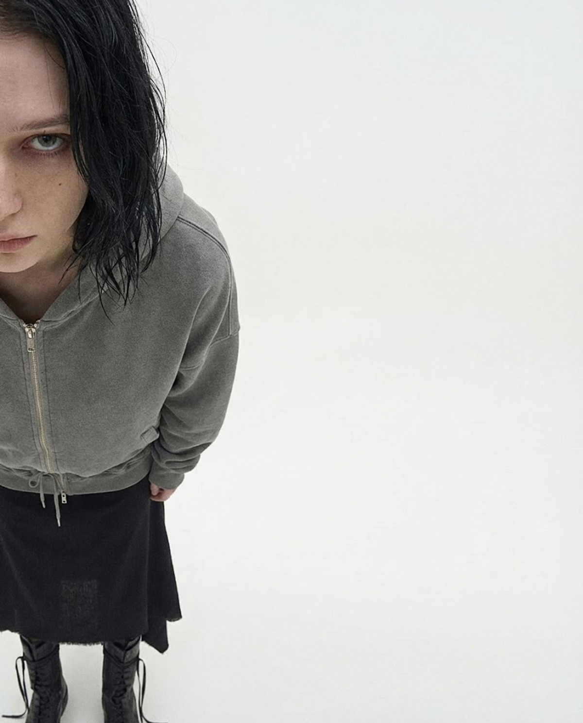 요키토키(YOKI TOKI) DOUBLE HEM DRAWSTRING HOODIE ZIP-UP [Warm Grey]