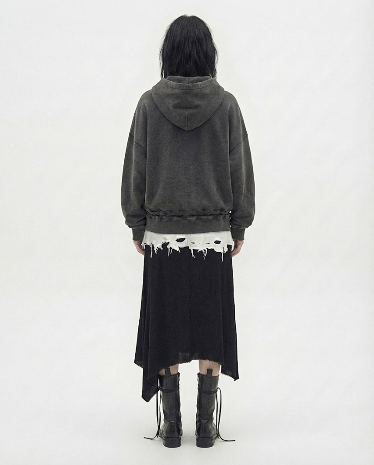 요키토키(YOKI TOKI) DOUBLE HEM DRAWSTRING HOODIE ZIP-UP [Deep Charcoal]
