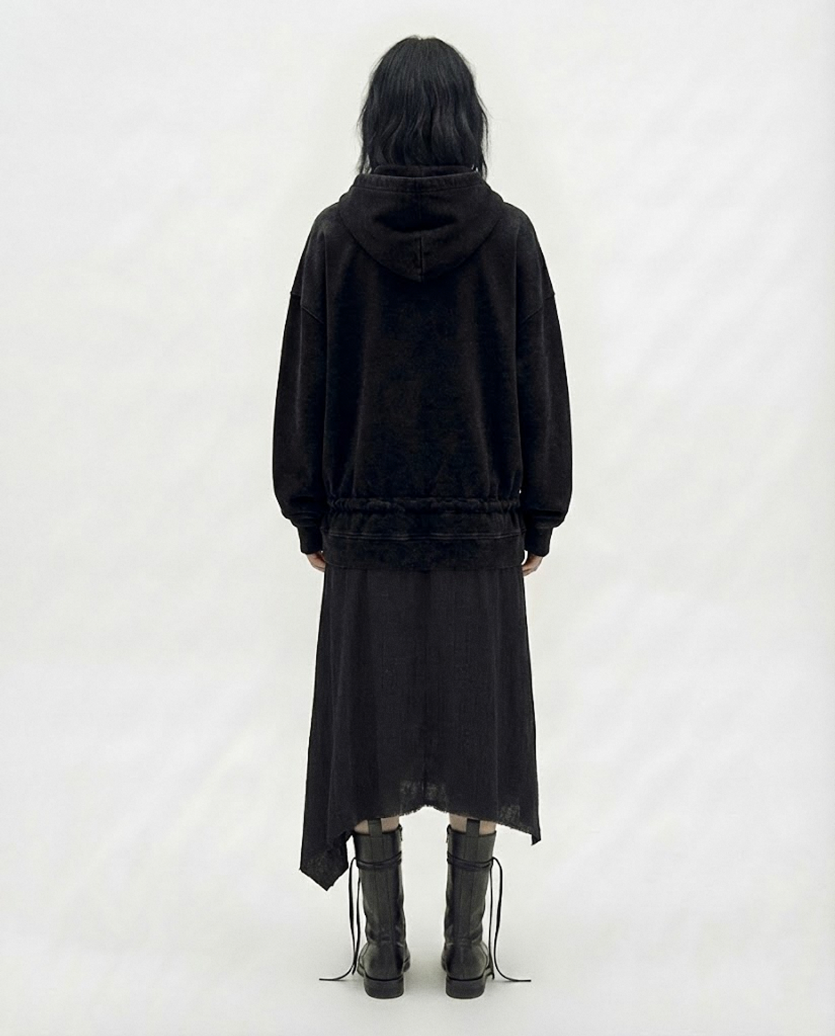 요키토키(YOKI TOKI) DOUBLE HEM DRAWSTRING HOODIE ZIP-UP [Black]