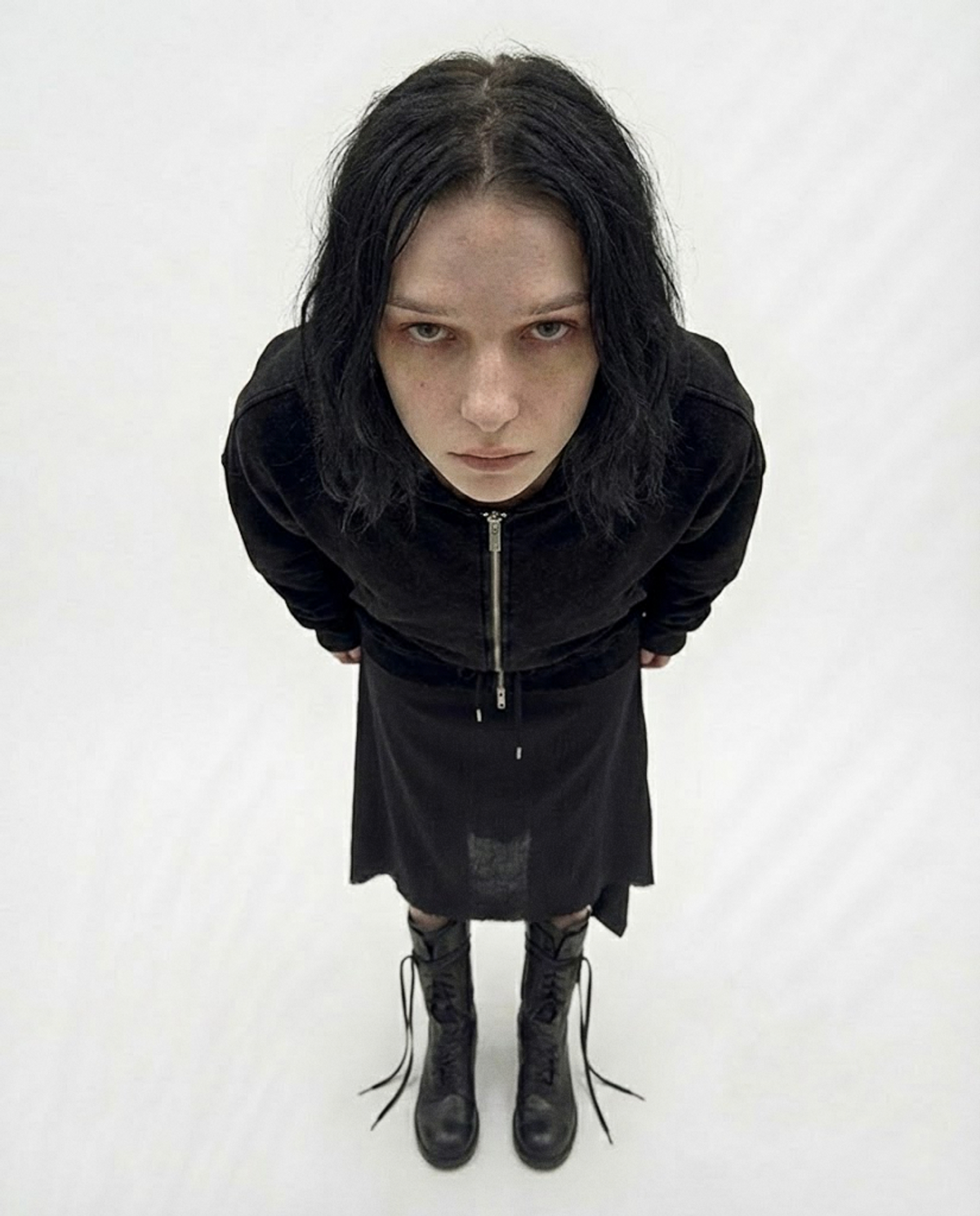 요키토키(YOKI TOKI) DOUBLE HEM DRAWSTRING HOODIE ZIP-UP [Black]