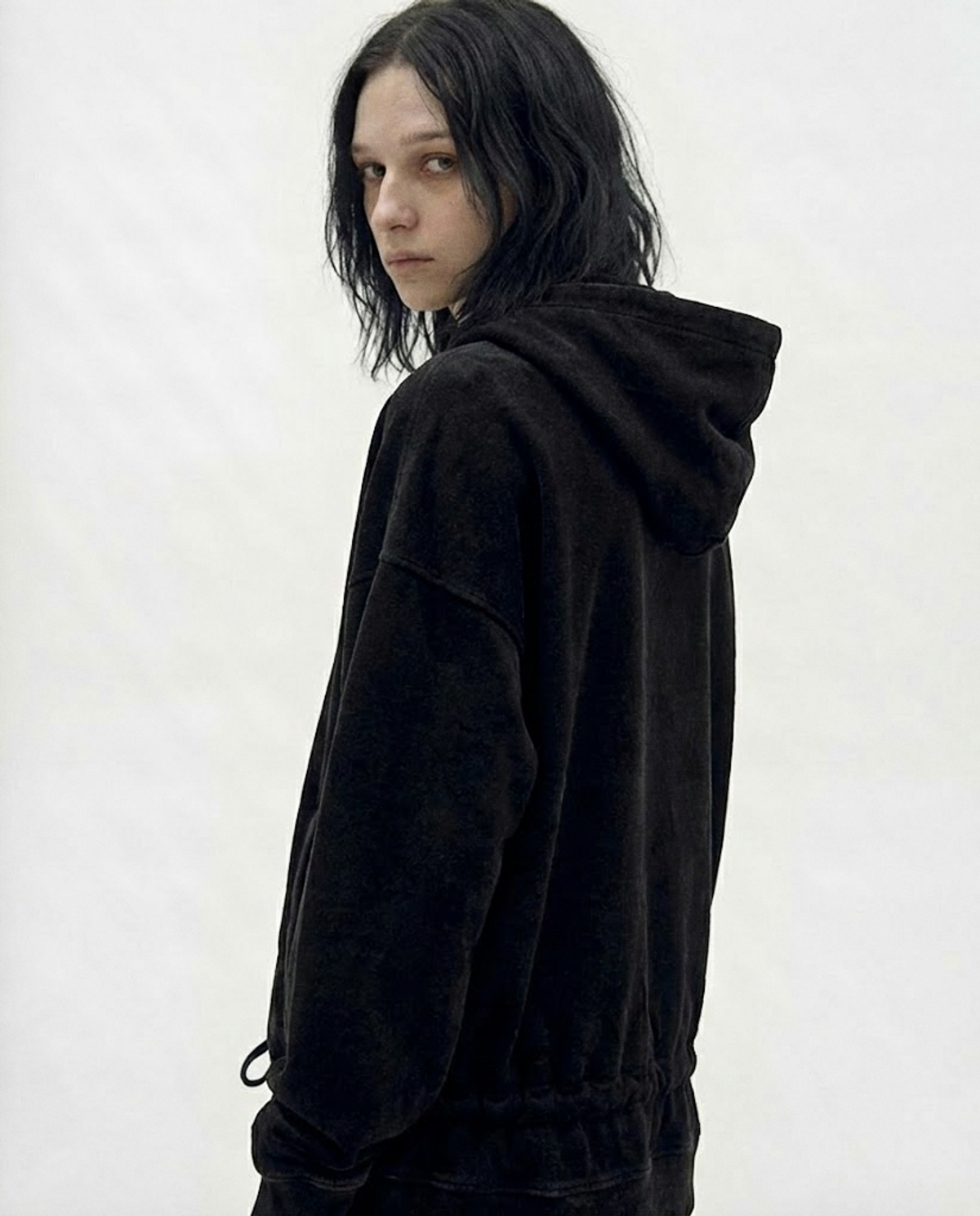요키토키(YOKI TOKI) DOUBLE HEM DRAWSTRING HOODIE ZIP-UP [Black]