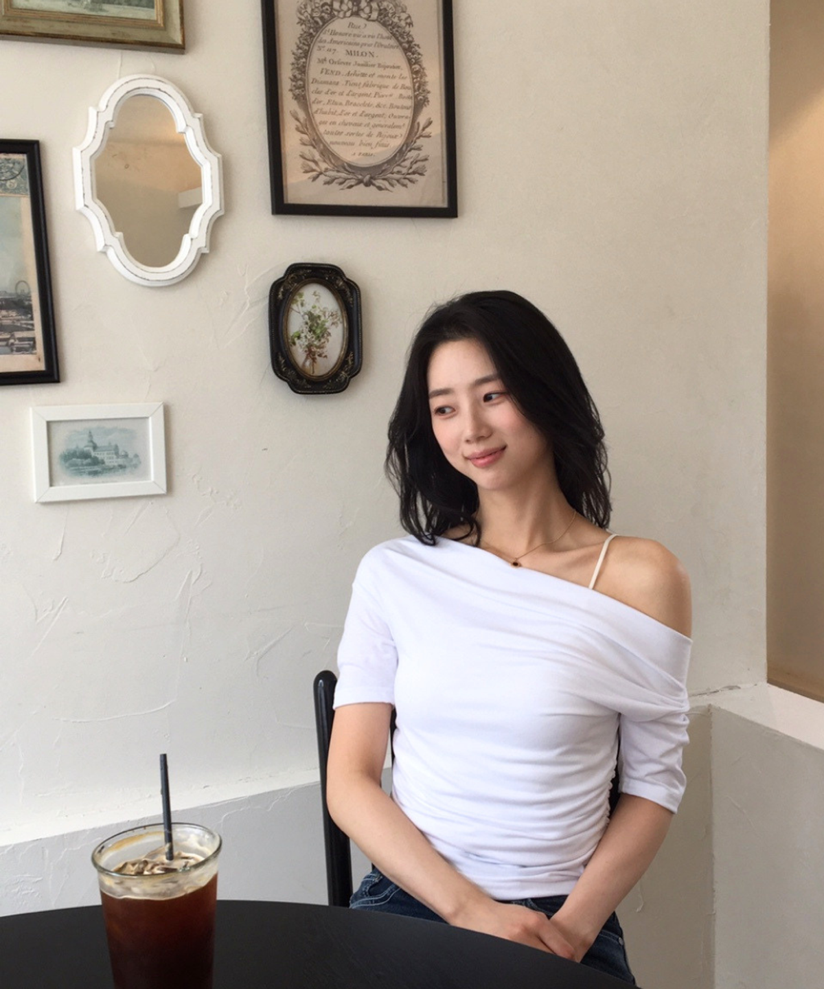 아이씨에(ISEEAE) 3-Way Cowl Neck Top (White, Pink, Black) 카울넥, 언발, 오프숄더 3-WAY 반팔 블라우스