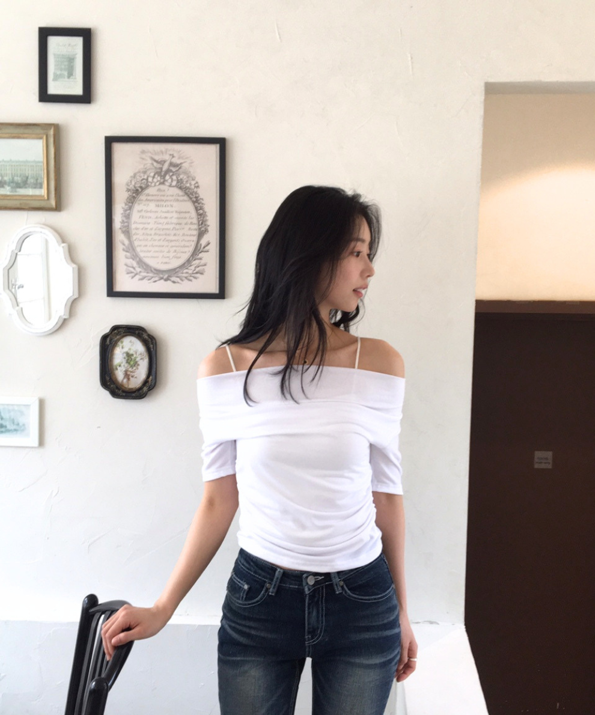 아이씨에(ISEEAE) 3-Way Cowl Neck Top (White, Pink, Black) 카울넥, 언발, 오프숄더 3-WAY 반팔 블라우스