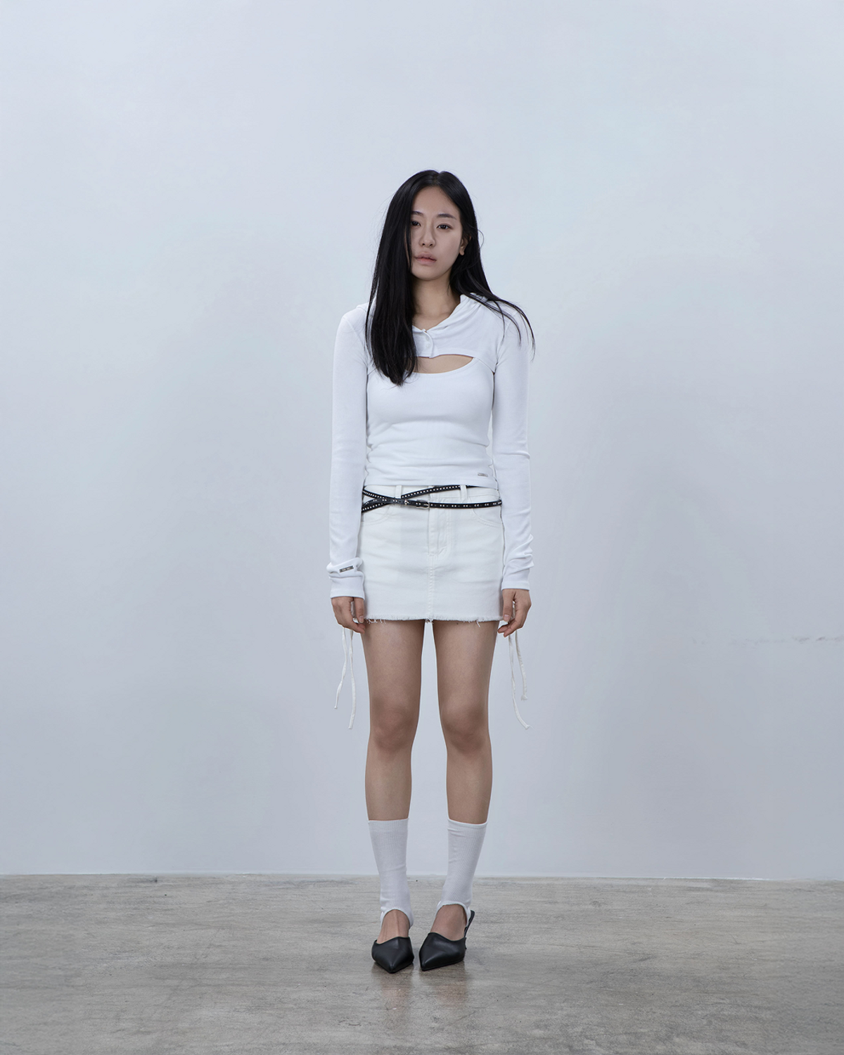 요키토키(YOKI TOKI) HOODED BOLERO & RIBBED CAMI TOP SET [White]