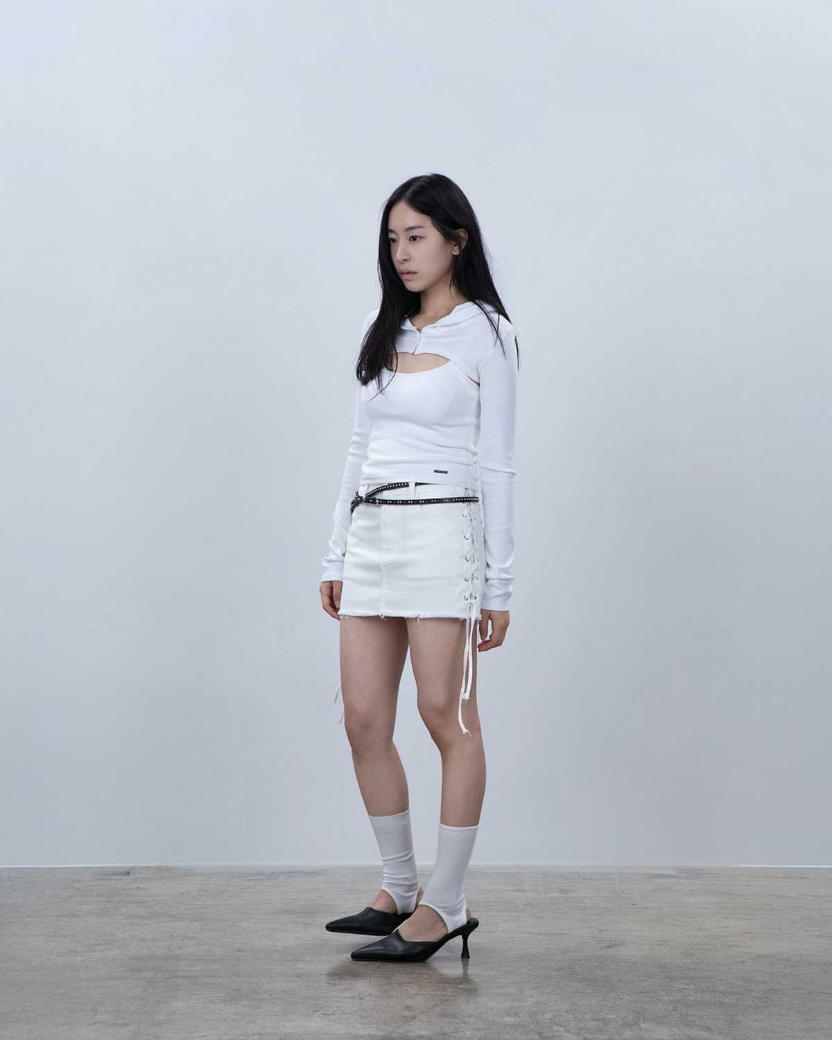 요키토키(YOKI TOKI) HOODED BOLERO & RIBBED CAMI TOP SET [White]
