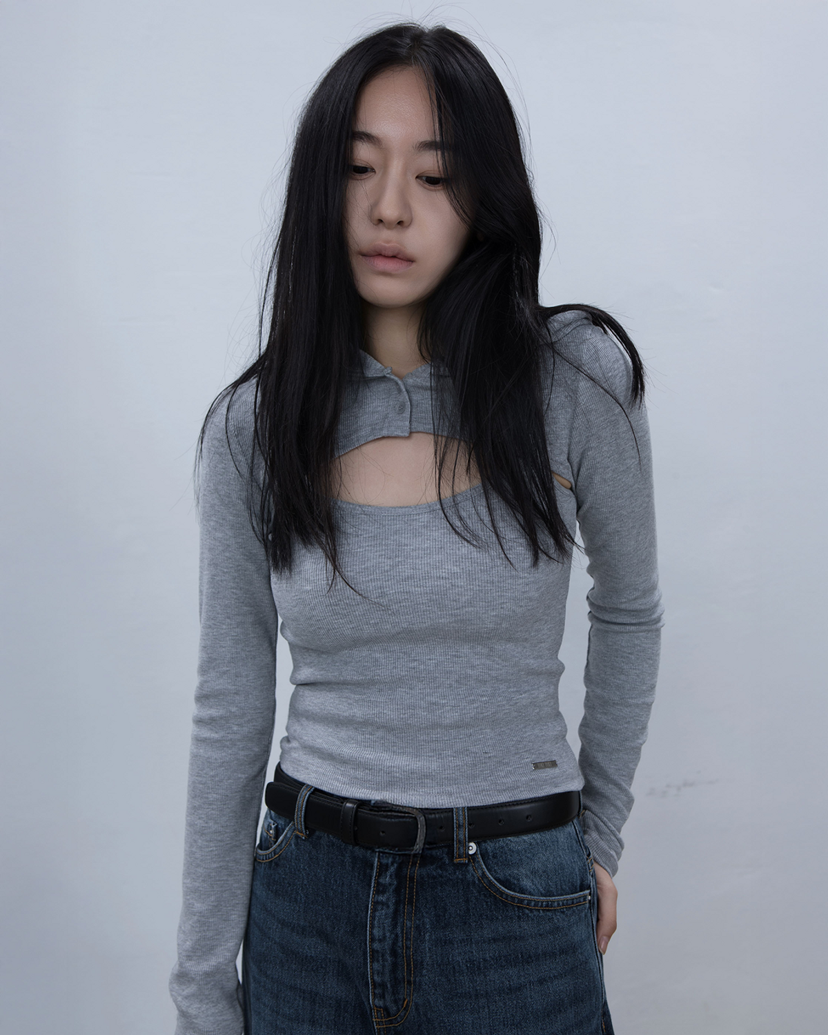 요키토키(YOKI TOKI) HOODED BOLERO & RIBBED CAMI TOP SET [Grey]