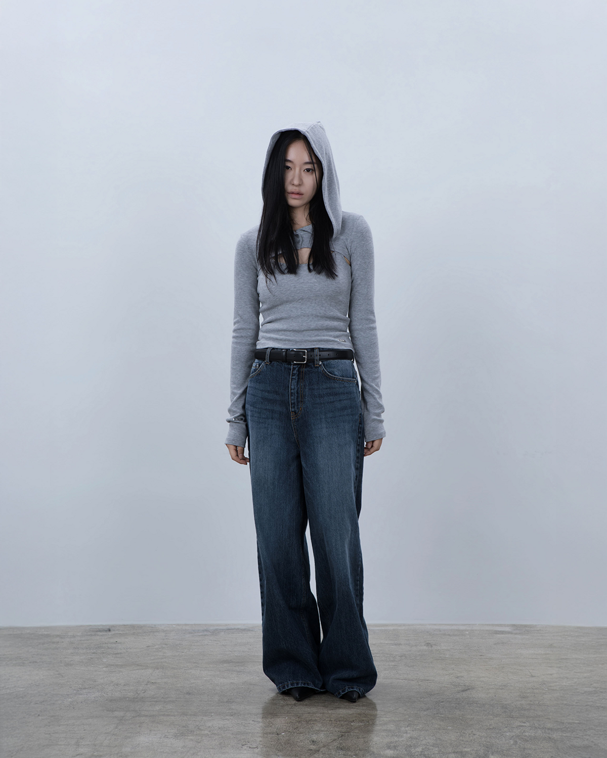 요키토키(YOKI TOKI) HOODED BOLERO & RIBBED CAMI TOP SET [Grey]