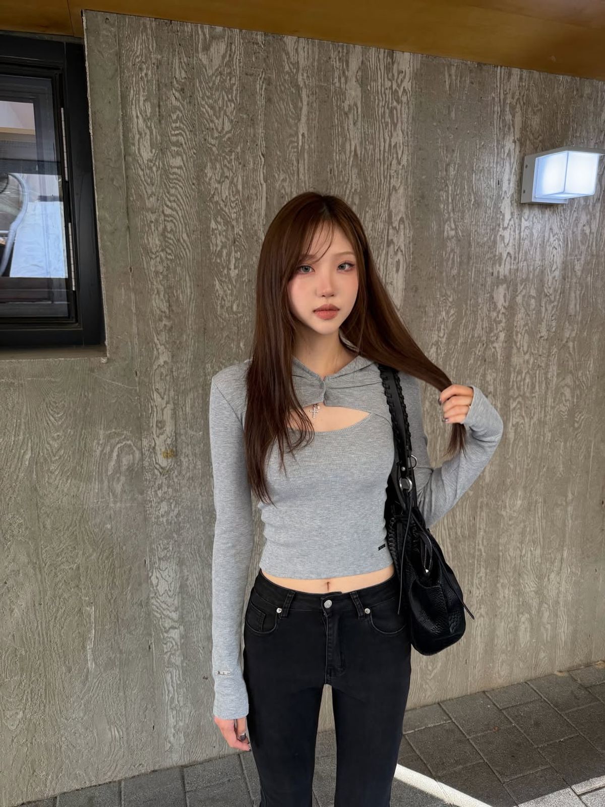 요키토키(YOKI TOKI) HOODED BOLERO & RIBBED CAMI TOP SET [Grey]
