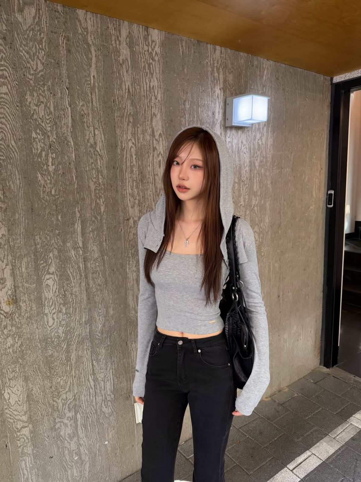 요키토키(YOKI TOKI) HOODED BOLERO & RIBBED CAMI TOP SET [Grey]