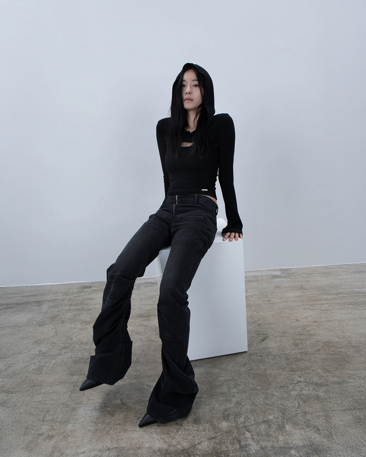 요키토키(YOKI TOKI) HOODED BOLERO & RIBBED CAMI TOP SET [Black]