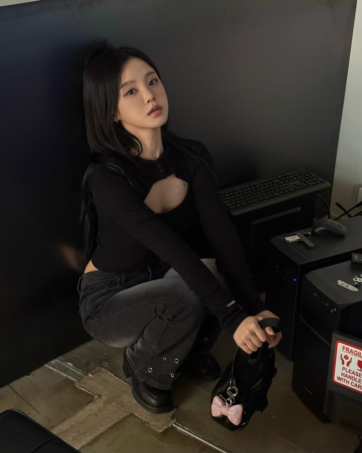 요키토키(YOKI TOKI) HOODED BOLERO & RIBBED CAMI TOP SET [Black]