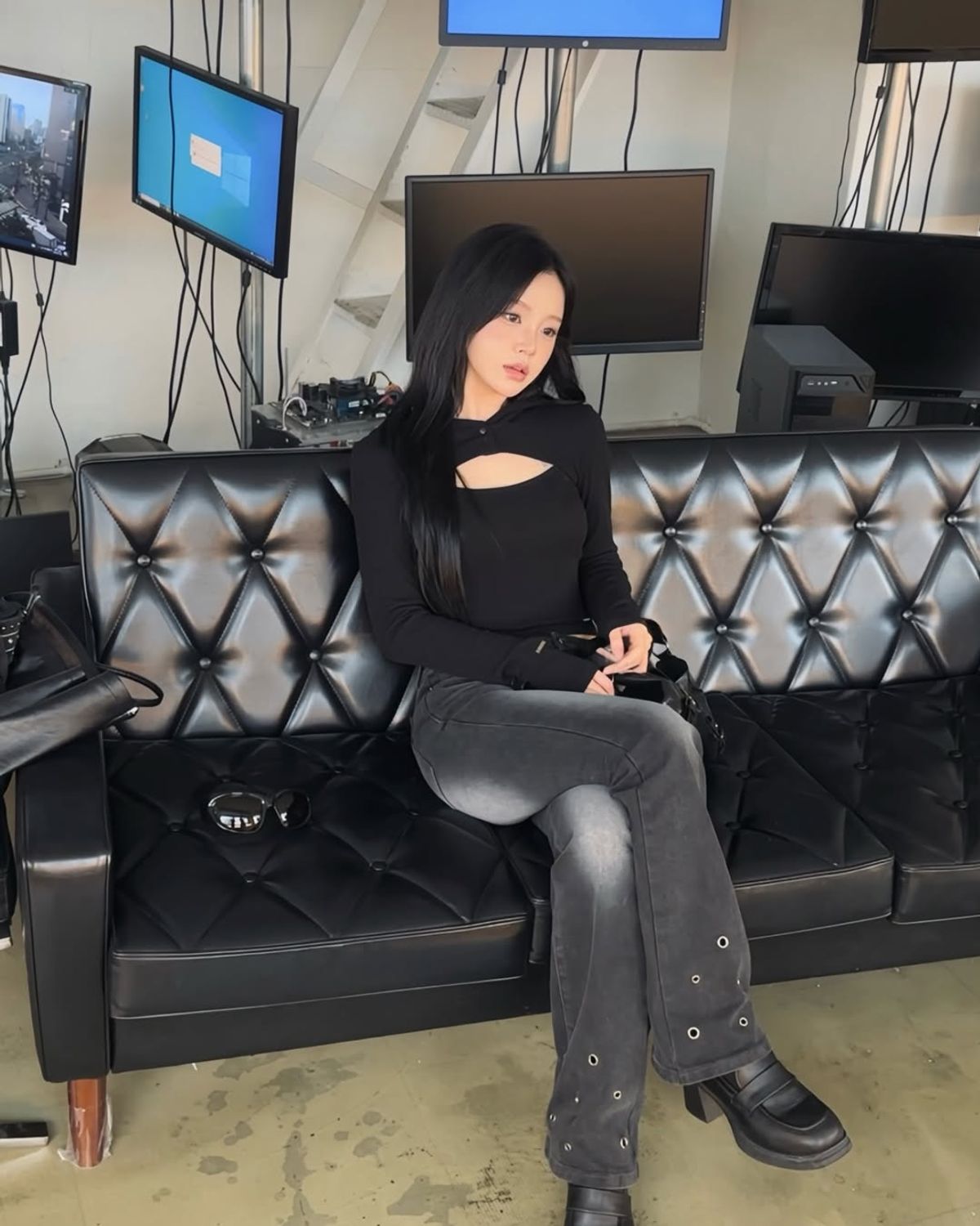 요키토키(YOKI TOKI) HOODED BOLERO & RIBBED CAMI TOP SET [Black]