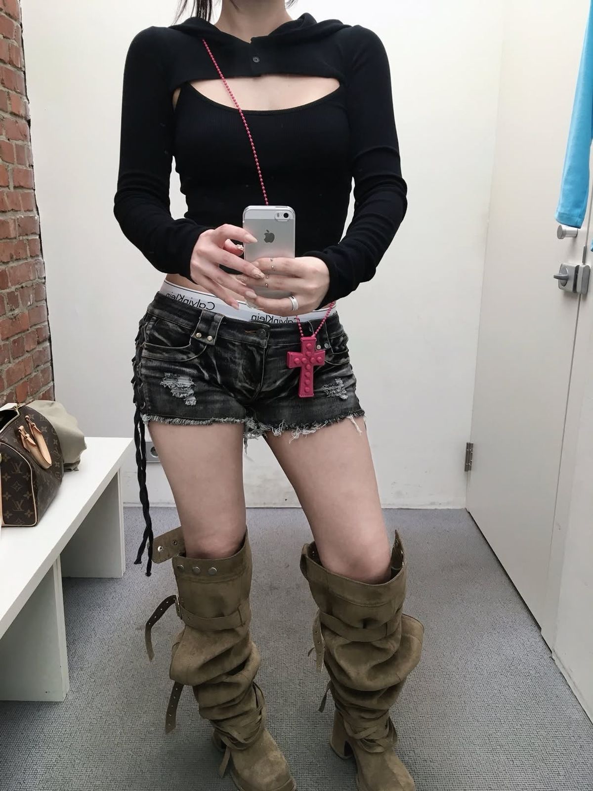 요키토키(YOKI TOKI) HOODED BOLERO & RIBBED CAMI TOP SET [Black]