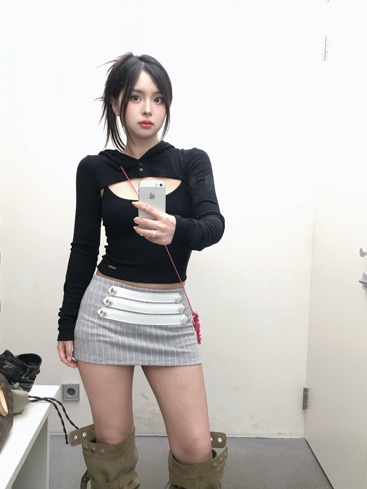 요키토키(YOKI TOKI) HOODED BOLERO & RIBBED CAMI TOP SET [Black]