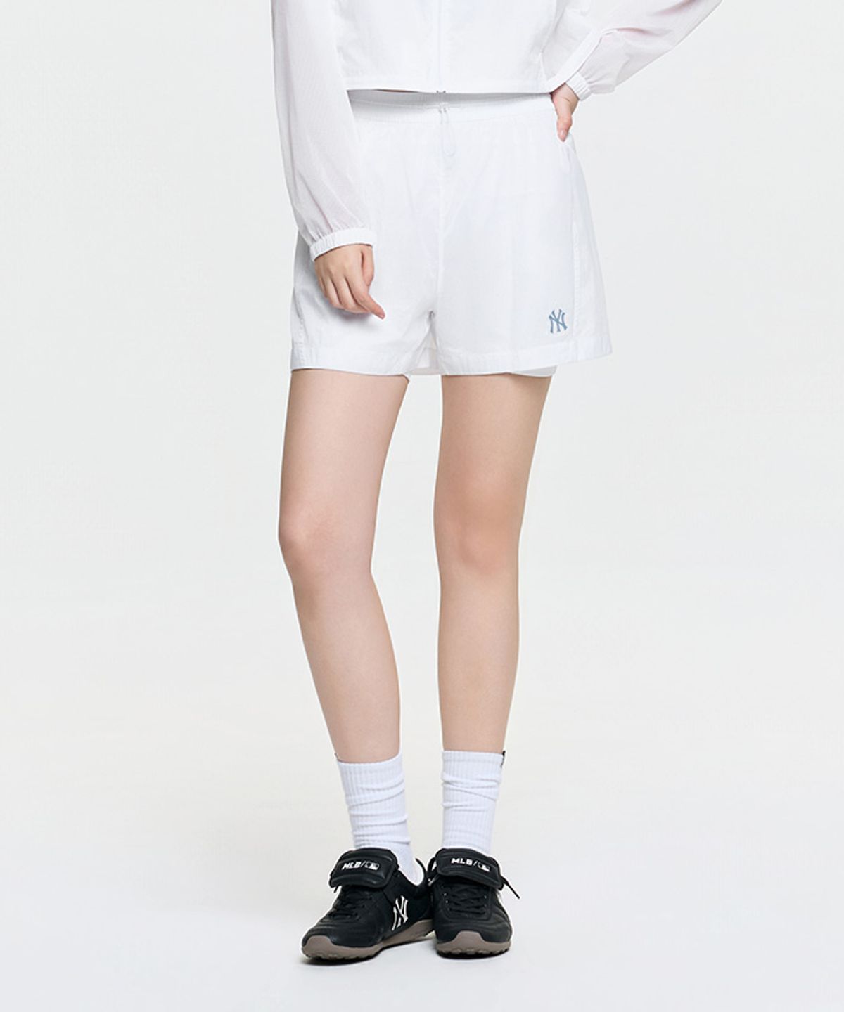 엠엘비(MLB) 여성 스포티브 립스탑 초경량 시스루 3부 반바지 NY (White)
